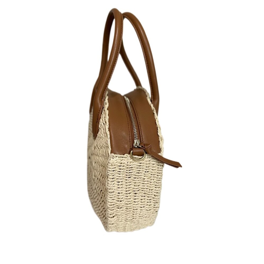 Talbots Straw Round Bag | Paper Straw & Leather | Crossbody/Handbag - Picture 14 of 16